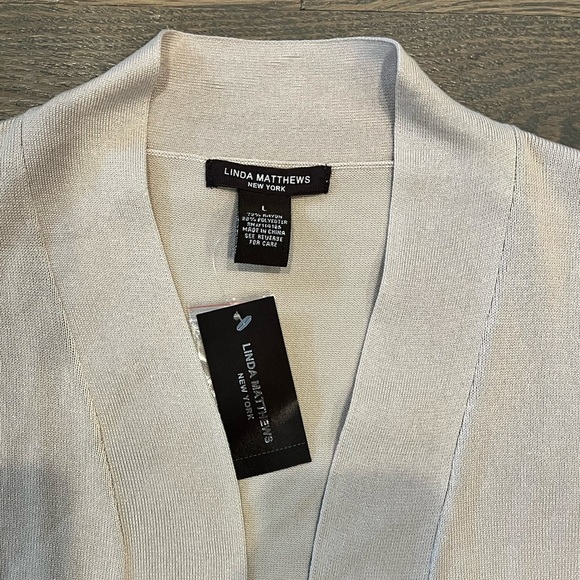 New Linda Matthews Large Taupe Short Sleeve Cardigan - Picture 4 of 8